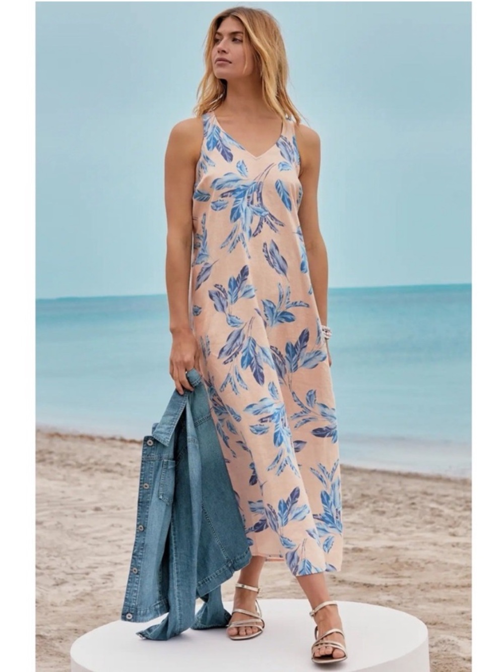 J. Jill 100% Linen Sleeveless V-Neck Maxi Dress XS